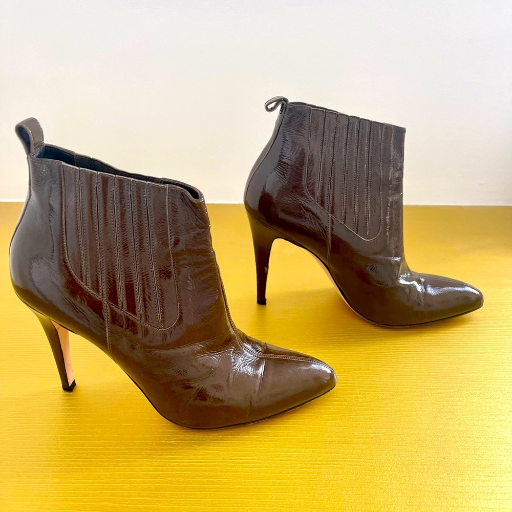 Brian Atwood Vernice Vogue Booties in Stone (medium brown) size 9 1/2